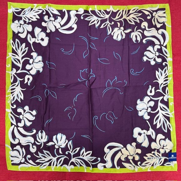New  Givenchy Mini Scarf cotton 19.5"  brown green white color floal printed(94 - Picture 6 of 7